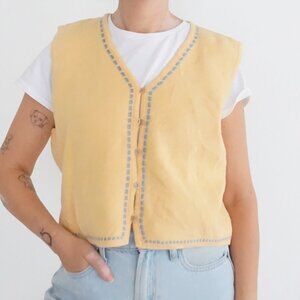 Vintage Izod Club Yellow Cotton Button Front Knit Vest Preppy V-Neck L